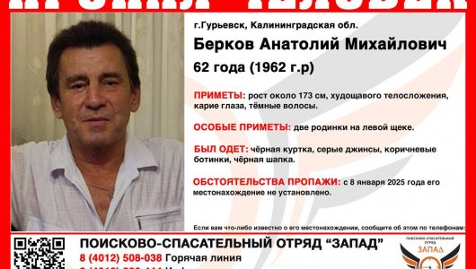 Пропал без вести: в Калининградской области ищут 62-летнего Анатолия Беркова