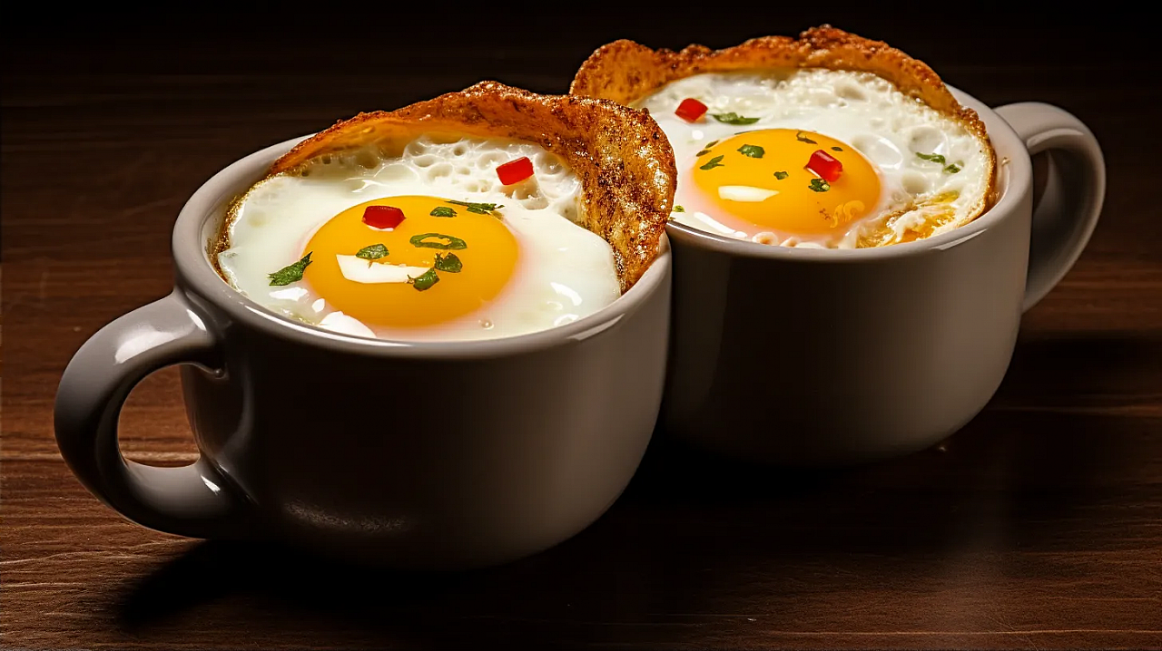 Яичница в кружке, быстрая яичница, яичница в микроволновке, как сделать яичницу, рецепт яичницы