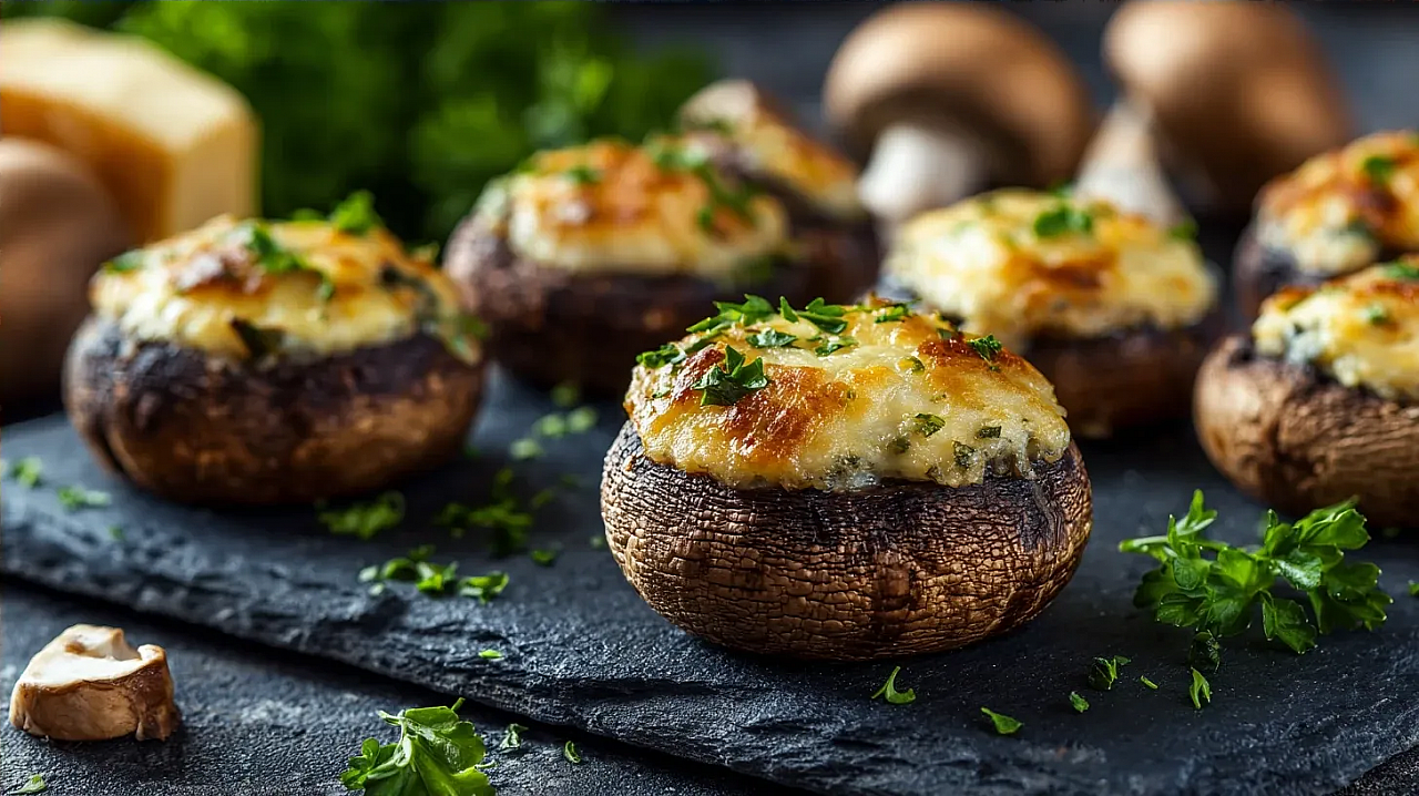 Грибы, запеченные шампиньоны, шампиньоны с сыром и чесноком, грибы в духовке, рецепты, еда, рецепты грибов