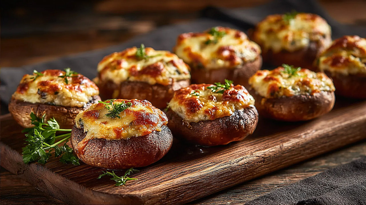 Фаршированные грибы, шампиньоны с сыром и чесноком, фаршированные шампиньоны, как готовить грибы, рецепты с шампиньонами