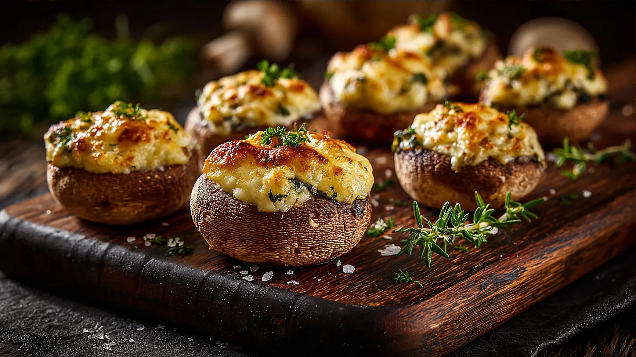 Фаршированные грибы, шампиньоны с сыром и чесноком, фаршированные шампиньоны, как готовить грибы, рецепты с шампиньонами