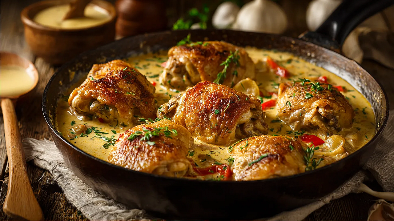 Гедлибже, курица со сметанным соусом, курица на ужин, рецепт еды, быстрый ужин, курица на сковороде