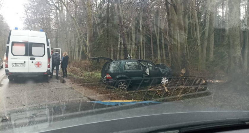 На Куршской косе автомобиль вылетел с  дороги и перевернулся в кювет