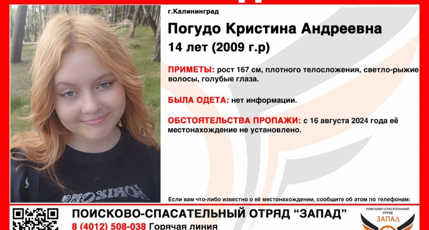 Пропала без вести: Калининград ищет 14-летнюю Кристину Погудо