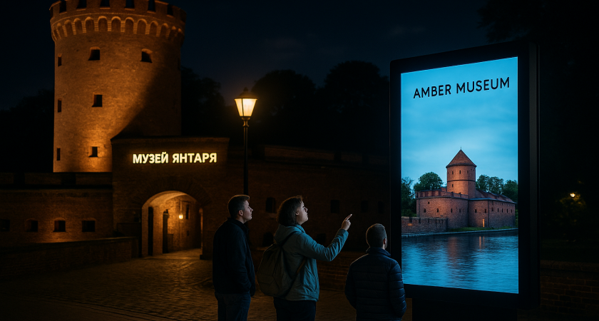 Неожиданное «кино»: туристы ночью заметили порнографию на экране у Музея янтаря в Калининграде