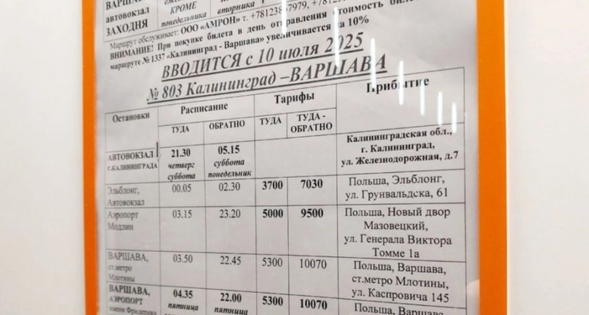 Больше автобусов между Калининградом и Варшавой: на автовокзале дали новое расписание
