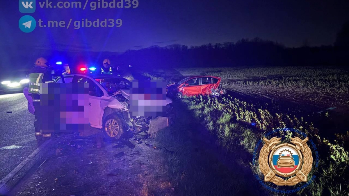 В Гвардейском районе Nissan улетел в кювет после столкновения с Volkswagen: оба водителя в больнице