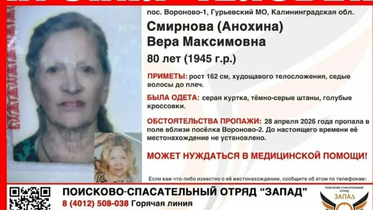В Калининградской области пропала 80-летняя женщина: поиски продолжаются сутки