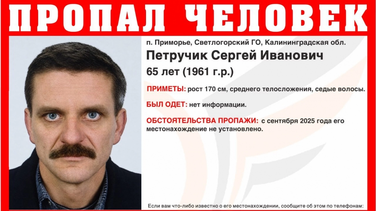 В Калининградской области продолжают искать 65‑летнего мужчину, пропавшего год назад
