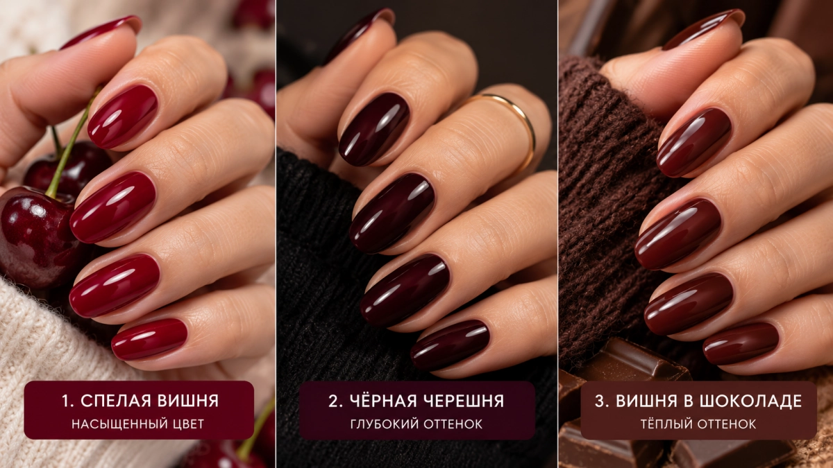 Красные ногти с блёстками — прошлый век: 3 оттенка вишни на ноябрь 2026 — руки выглядят благороднее